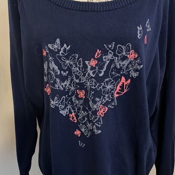 Torrid Blue Heart Embroidered Butterflies Design Pullover Sweatshirt Feminine - Picture 8 of 13